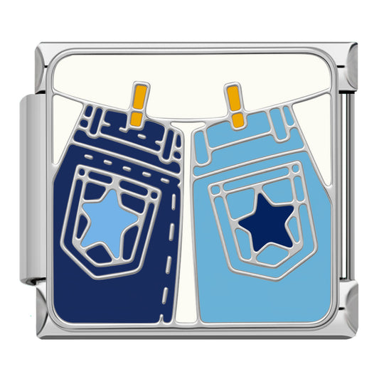 Jeans on silver clothesline