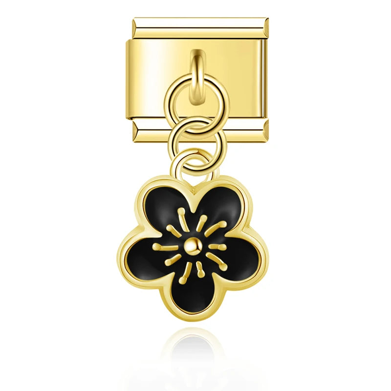 Hapiship 2025 Wholesale Golden Flower Heart Italian Charms Fit 9mm Stainless Steel Bracelet Drop STHIPPING Women Jewelry DJ1471