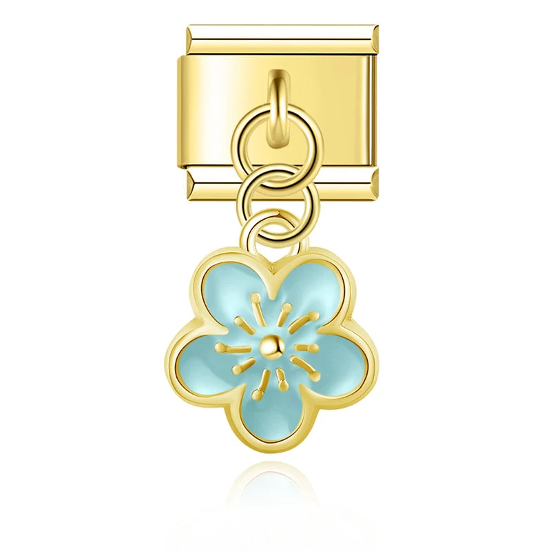 Hapiship 2025 Wholesale Golden Flower Heart Italian Charms Fit 9mm Stainless Steel Bracelet Drop STHIPPING Women Jewelry DJ1471