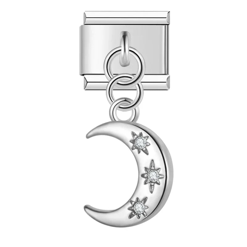 Hapiship 2023 New Daisy Fashion Moon Star Shell Dazzling Cz Italian Charm Links Fit 9mm Bracelet Jewelry Diy Making DJ620