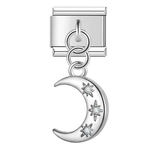 Hapiship 2023 New Daisy Fashion Moon Star Shell Dazzling Cz Italian Charm Links Fit 9mm Bracelet Jewelry Diy Making DJ620
