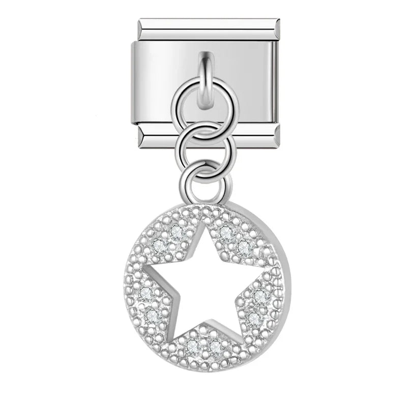 Hapiship 2023 New Daisy Fashion Moon Star Shell Dazzling Cz Italian Charm Links Fit 9mm Bracelet Jewelry Diy Making DJ620