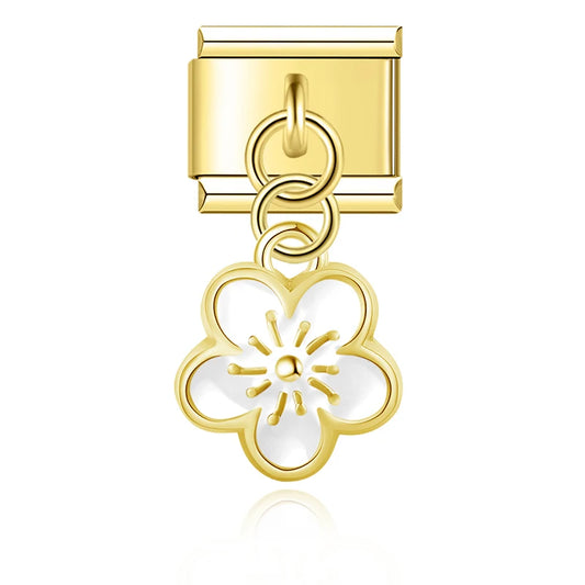Hapiship 2025 Wholesale Golden Flower Heart Italian Charms Fit 9mm Stainless Steel Bracelet Drop STHIPPING Women Jewelry DJ1471
