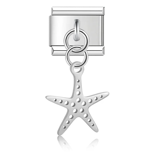 Hapiship 2024 New Fashion Starfish Shell Turtle Charms Italian Link Fit 9mm Bracelet Stainless Steel Making Diy Jewelry DJ820